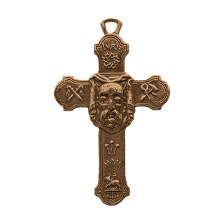 Vintage Bronze Holy Face and Sacred Heart Cross