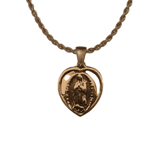 Vintage Bronze Our Lady of Guadalupe Heart Medal