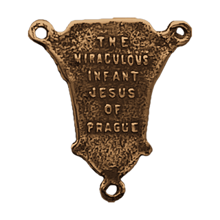 Vintage Bronze Infant Jesus of Prague Rosary Center — reverse