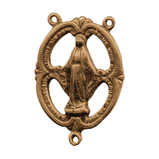 Vintage Bronze Miraculous Medal Rosary Center, Openwork