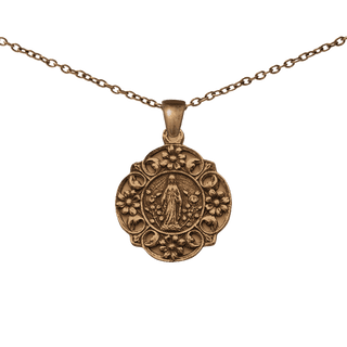 Vintage Bronze Mary with Many Flowers Medal - Medium