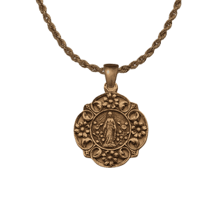 Vintage Bronze Mary with Many Flowers Medal - Medium