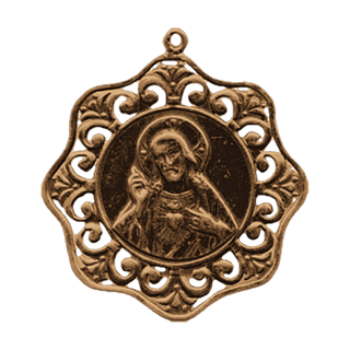 Vintage Bronze Sacred Heart Pendant with Scrollwork