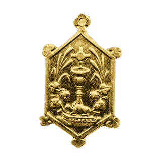 Vintage Yellow Bronze Eucharistic Chalice and Host Medal