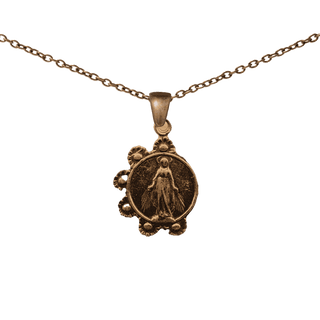 Vintage Bronze Mary with Daisy Wreath Medal