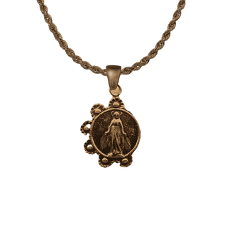 Vintage Bronze Mary with Daisy Wreath Medal