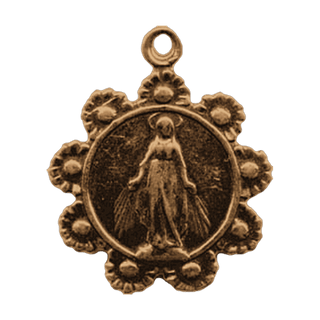 Vintage Bronze Mary with Daisy Wreath Medal