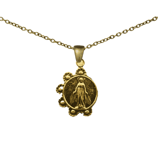 Vintage Yellow Bronze Mary with Daisy Wreath Medal