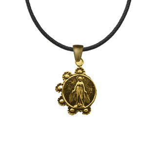 Vintage Yellow Bronze Mary with Daisy Wreath Medal