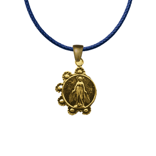 Vintage Yellow Bronze Mary with Daisy Wreath Medal