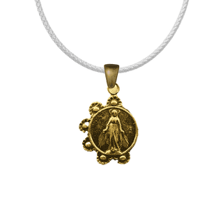 Vintage Yellow Bronze Mary with Daisy Wreath Medal