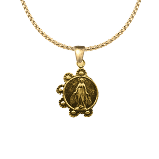 Vintage Yellow Bronze Mary with Daisy Wreath Medal