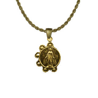 Vintage Yellow Bronze Mary with Daisy Wreath Medal