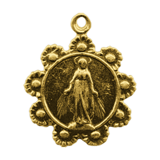 Vintage Yellow Bronze Mary with Daisy Wreath Medal