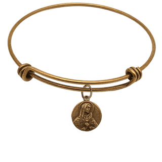 Vintage Bronze Our Lady of Sorrows Medal Bangle Bracelet