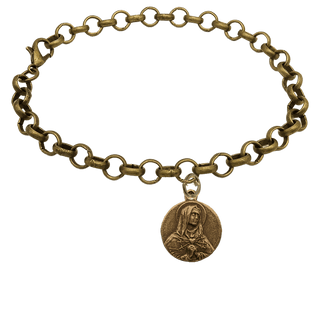 Vintage Bronze Our Lady of Sorrows Medal Bracelet