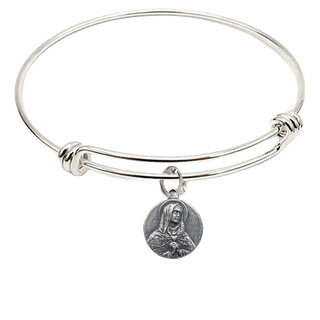 Vintage Sterling Silver Our Lady of Sorrows Medal Bangle Bracelet