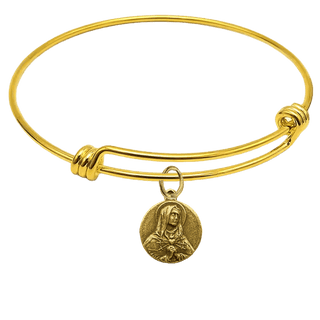 Vintage Yellow Bronze Our Lady of Sorrows Medal Bangle Bracelet