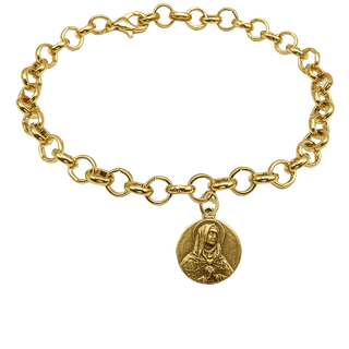 Vintage Yellow Bronze Our Lady of Sorrows Medal Bracelet