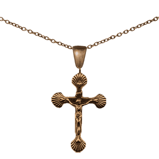 Vintage Bronze Scallop Shell Crucifix