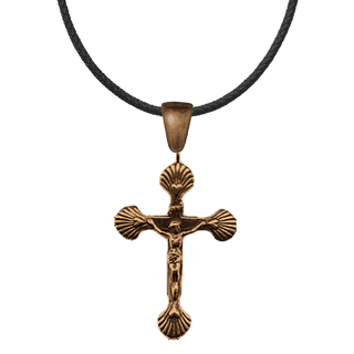 Vintage Bronze Scallop Shell Crucifix