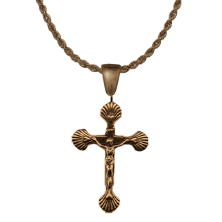 Vintage Bronze Scallop Shell Crucifix