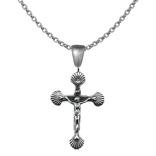 Vintage White Bronze Scallop Shell Crucifix