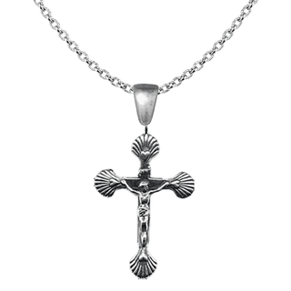 Vintage White Bronze Scallop Shell Crucifix