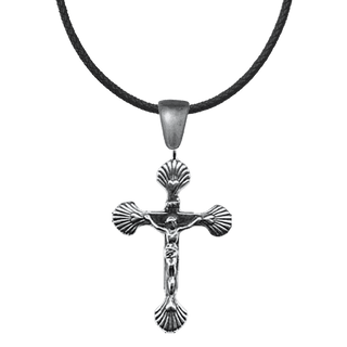 Vintage White Bronze Scallop Shell Crucifix