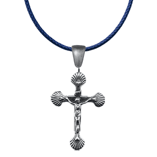 Vintage White Bronze Scallop Shell Crucifix