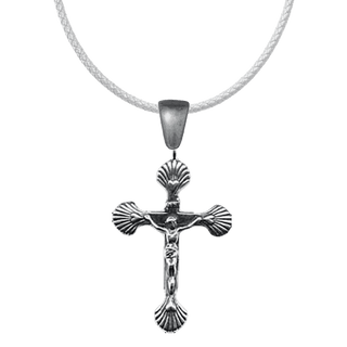 Vintage White Bronze Scallop Shell Crucifix