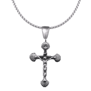 Vintage White Bronze Scallop Shell Crucifix