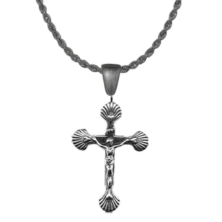 Vintage White Bronze Scallop Shell Crucifix