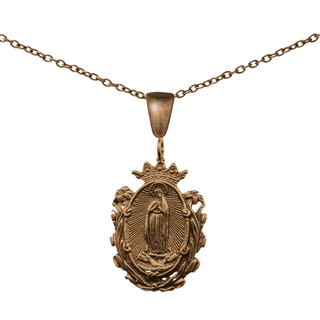 Vintage Bronze Our Lady of Guadalupe Medal with Crown and Lilies