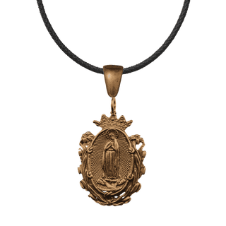 Vintage Bronze Our Lady of Guadalupe Medal with Crown and Lilies