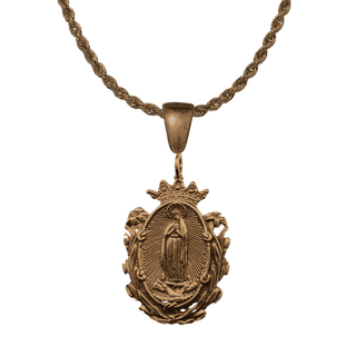 Vintage Bronze Our Lady of Guadalupe Medal with Crown and Lilies