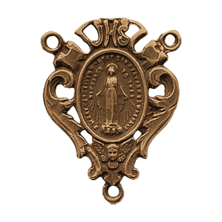 Vintage Bronze Miraculous Medal Rosary Center with Cherub