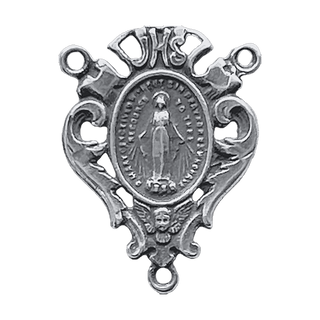Vintage White Bronze Miraculous Medal Rosary Center with Cherub