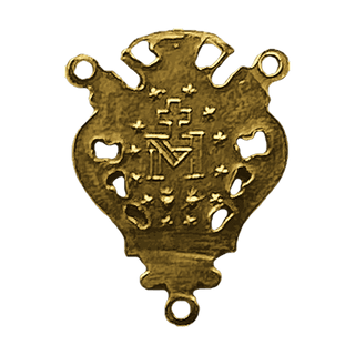 Vintage Yellow Bronze Miraculous Medal Rosary Center with Cherub — reverse