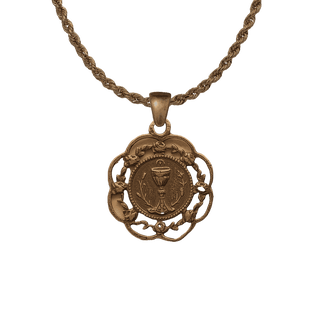Vintage Bronze Eucharist with Rose Frame Medal
