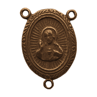 Vintage Bronze Sacred Heart & Haloed Madonna Rosary Center