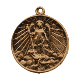 Vintage Bronze St. Michael the Archangel Medal with Rays