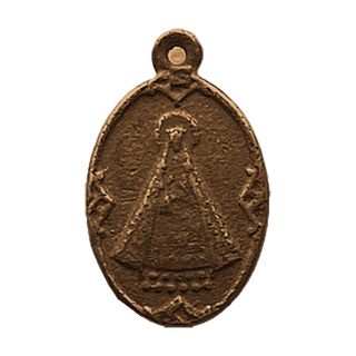 Vintage Bronze Small Sacred Heart and Madonna Medal — reverse