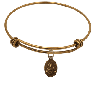 Vintage Bronze Small Sacred Heart and Madonna Medal Bangle Bracelet