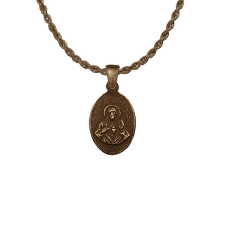 Vintage Bronze Small Holy Mary and Sacred Heart Medal