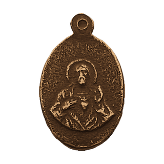 Vintage Bronze Small Sacred Heart and Madonna Medal