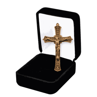 Vintage Bronze Crucifix with Leaves and Flowers
