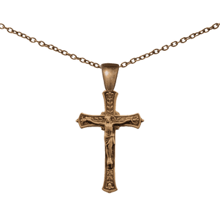 Vintage Bronze Crucifix with Leaves and Flowers