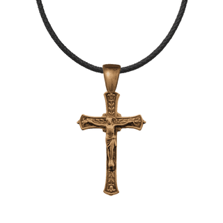 Vintage Bronze Crucifix with Leaves and Flowers