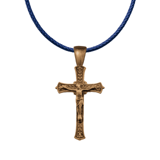 Vintage Bronze Crucifix with Leaves and Flowers